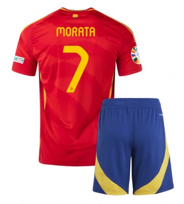 Spanien Alvaro Morata #7 Replika Babytøj Hjemmebanesæt Børn EM 2024 Kortærmet (+ Korte bukser)